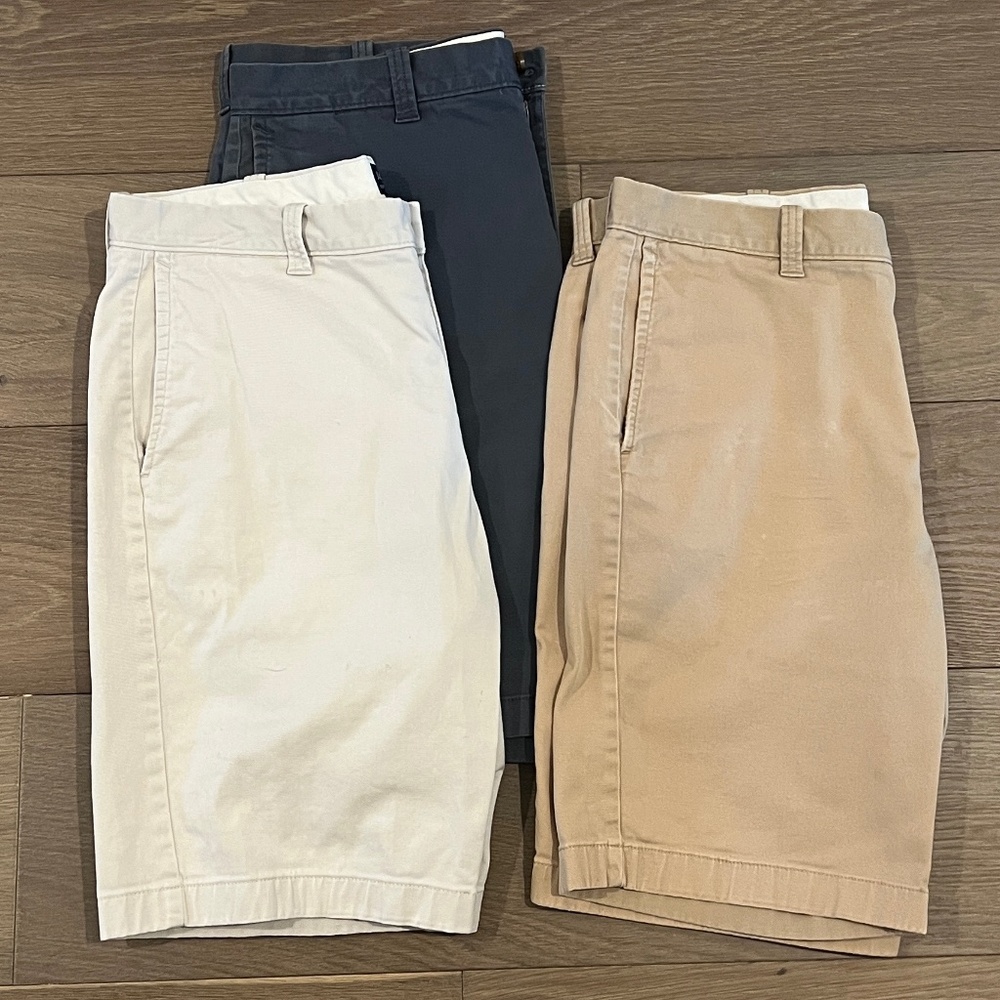 (3) J Crew Chino Shorts 34 inch waist 11 inch inseam
